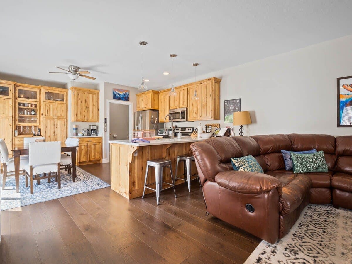 【Living + Kitchen】Open main floor — the group gathers here after the lifts