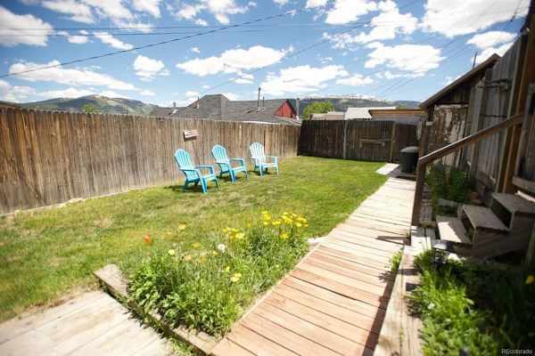 【Private Backyard】 Fully fenced — mountain views from the Adirondack chairs over the fence.