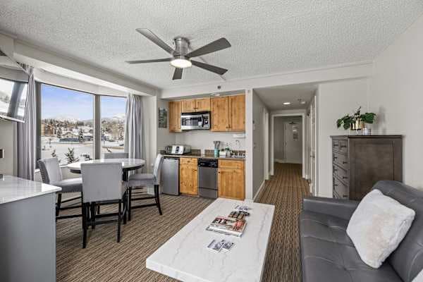 【Living Area】New pullout sofa and a kitchenette in the open living space